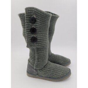 UGG Womens Boots Size 9 Classic Cardy Grey Wool Knit Tall Button Winter Boot
